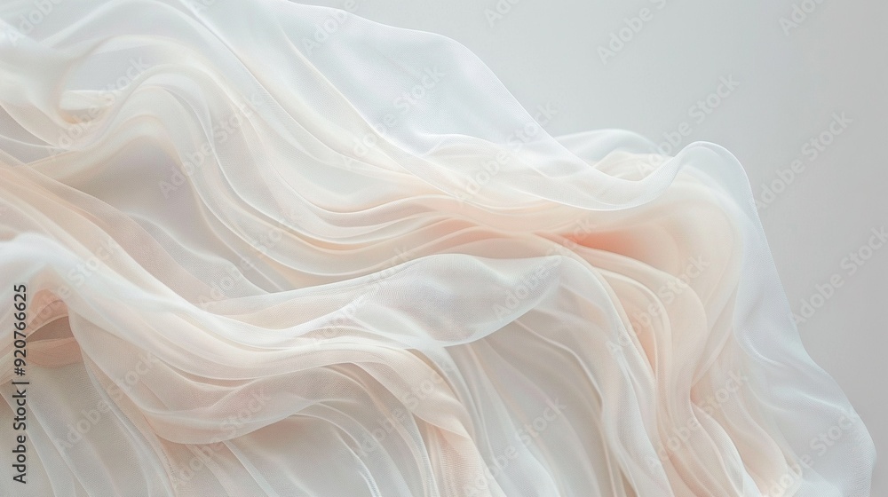 A close-up of white fabric with a long, flowing fabric in the center appears pink A close-up of white fabric with a long, flowing fabric in the center appears pink