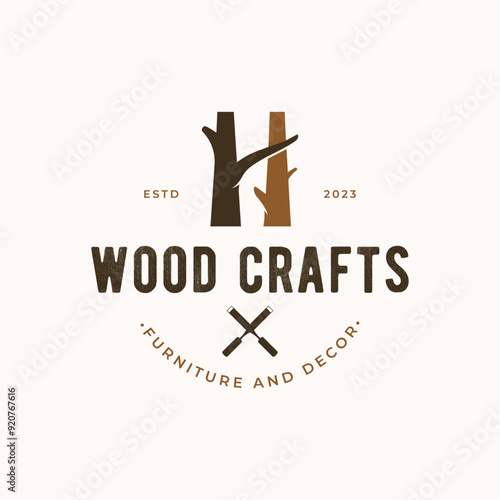 vintage retro wood and wood tools logo template.Logo design for carpenter ,old badge,furniture.