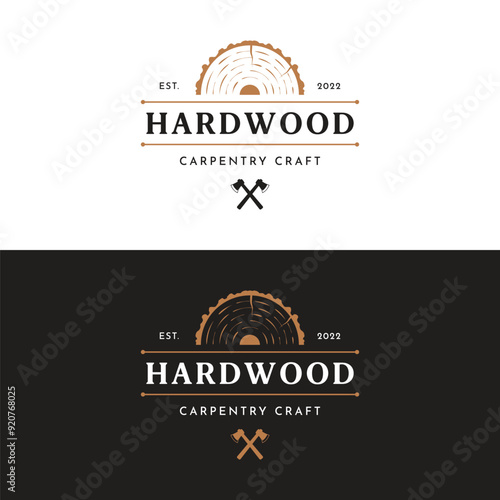 vintage retro wood and wood tools logo template.Logo design for carpenter ,old badge,furniture.
