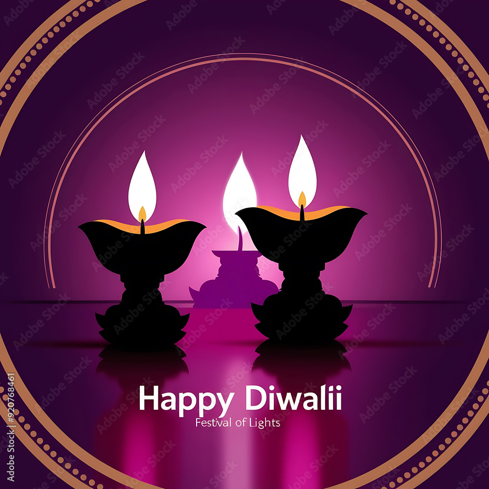 Fototapeta premium happy diwali background with burning candles, dark and blurred background