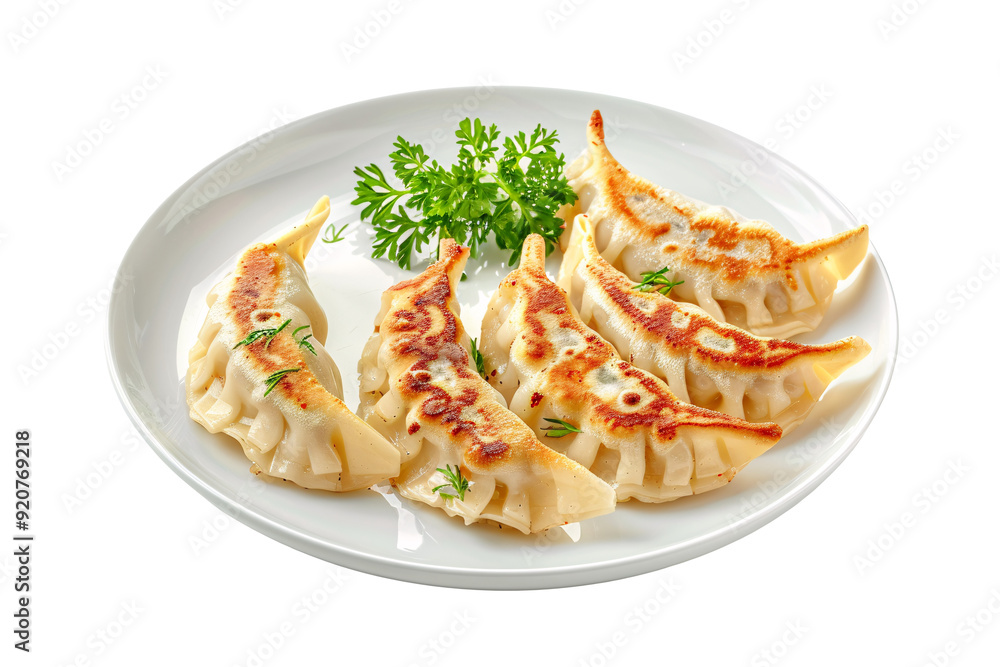 Fototapeta premium Gyoza with garnish, Japanese food