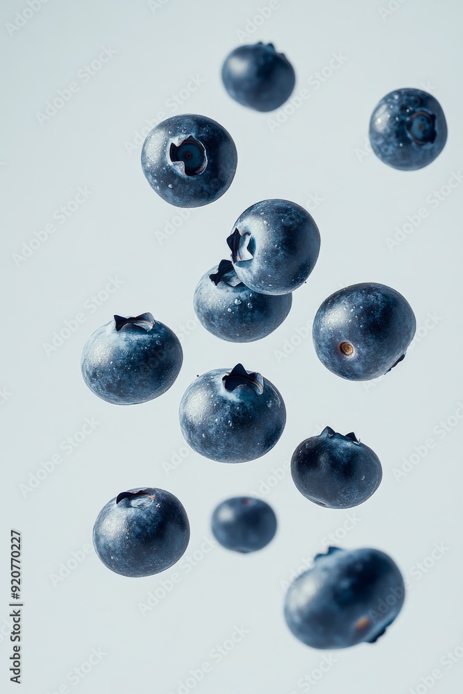 Half-High Blueberry fruit levitating on a white background Half-High Blueberry fruit levitating on a white background