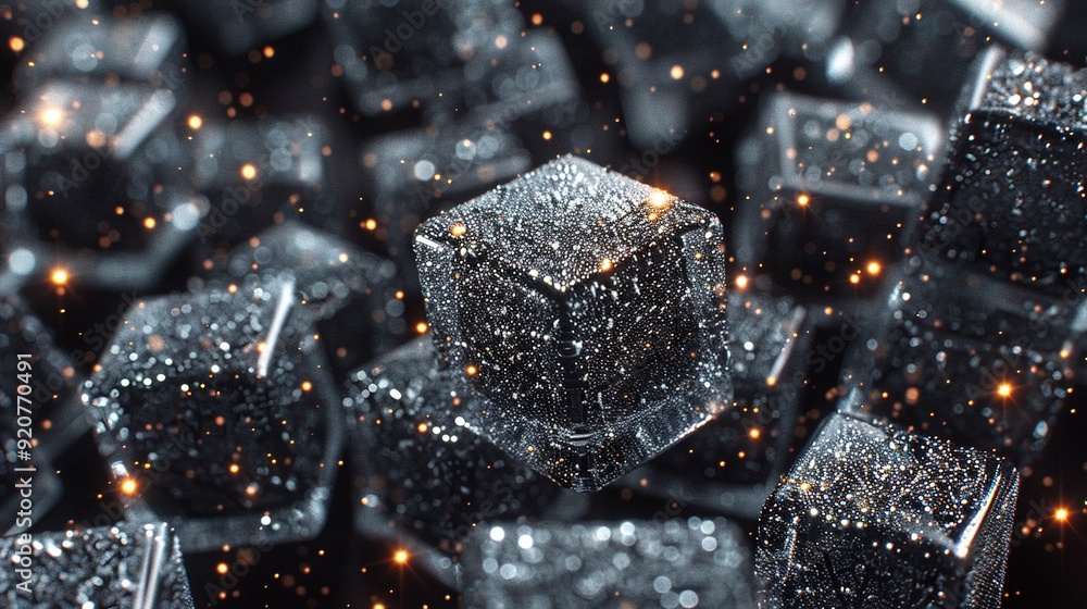 Shiny cubes on black and white surface with gold flecks Shiny cubes on black and white surface with gold flecks