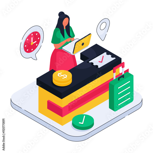An isometric design illustration of receptionist 

