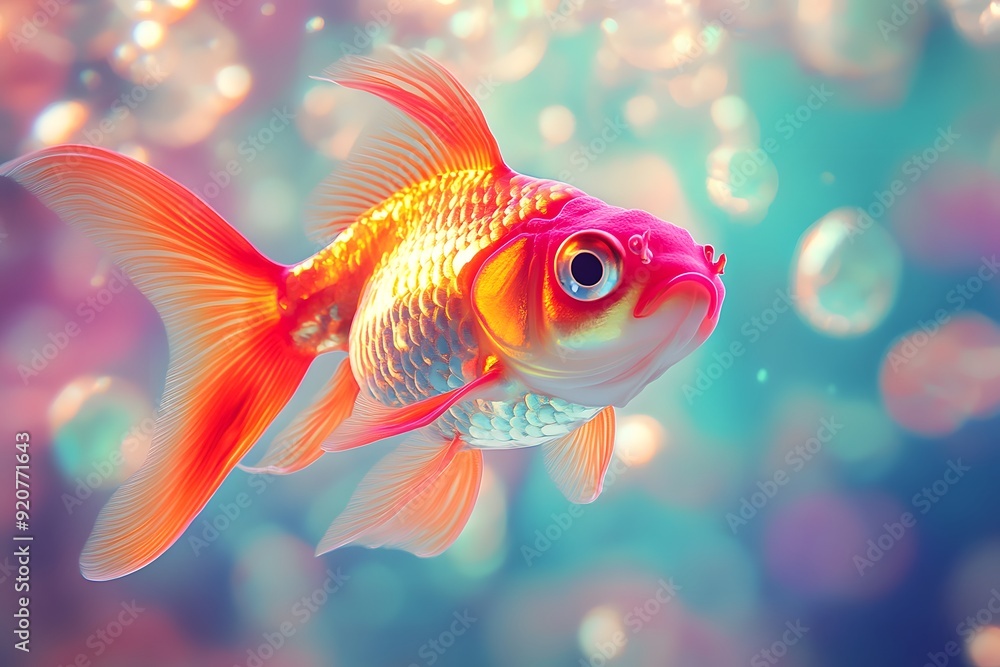 Goldfish in Water with Bokeh Background. Goldfish in Water with Bokeh Background.