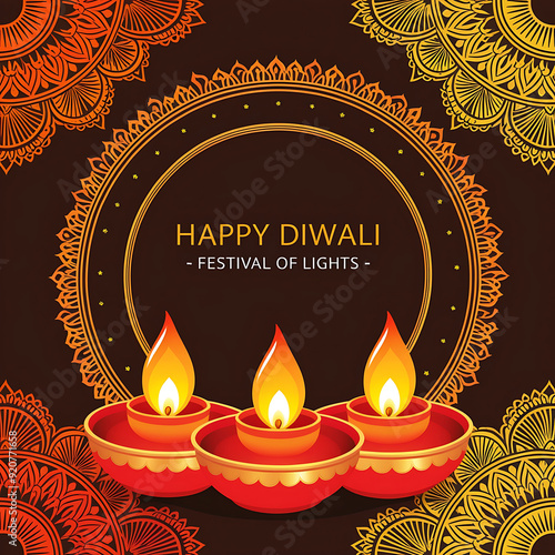 Wallpaper Mural happy diwali background with burning candles, dark and blurred background Torontodigital.ca