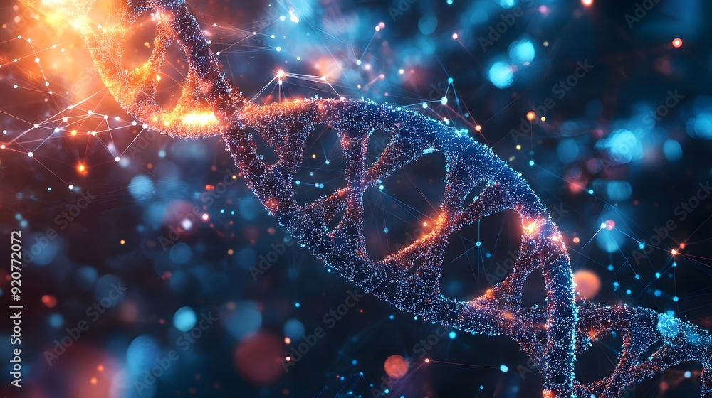 Abstract DNA helix with glowing particles. Abstract DNA helix with glowing particles.