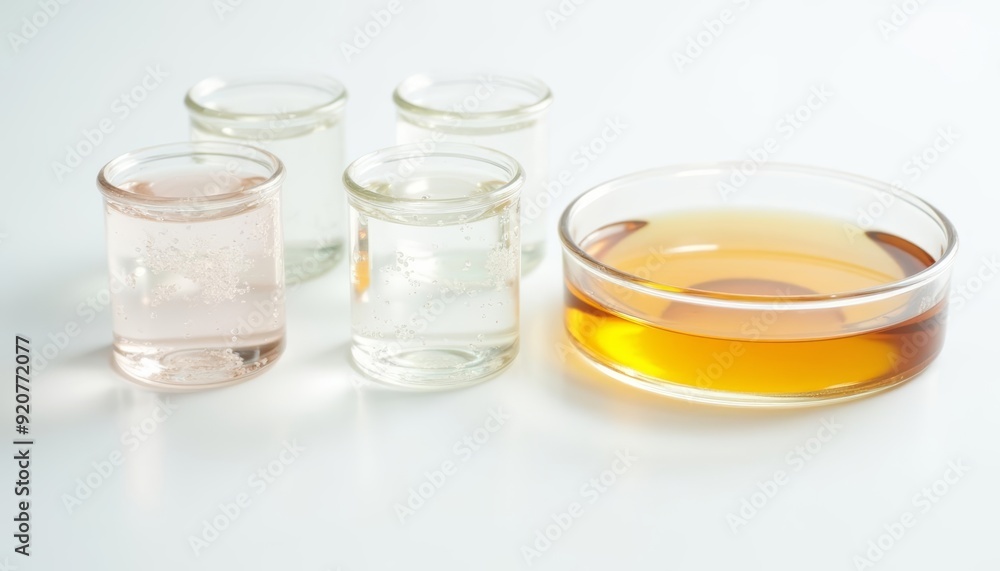 A selection of glass containers with varying contents A selection of glass containers with varying contents