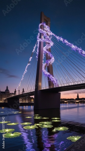Cable-stayed bridge in Riga at night, Latvia