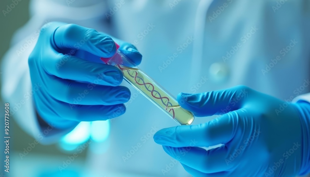 Precision in the lab Hand holding a DNA test tube Precision in the lab Hand holding a DNA test tube