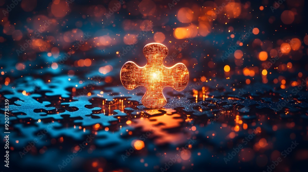 Glowing Puzzle Piece. Glowing Puzzle Piece.