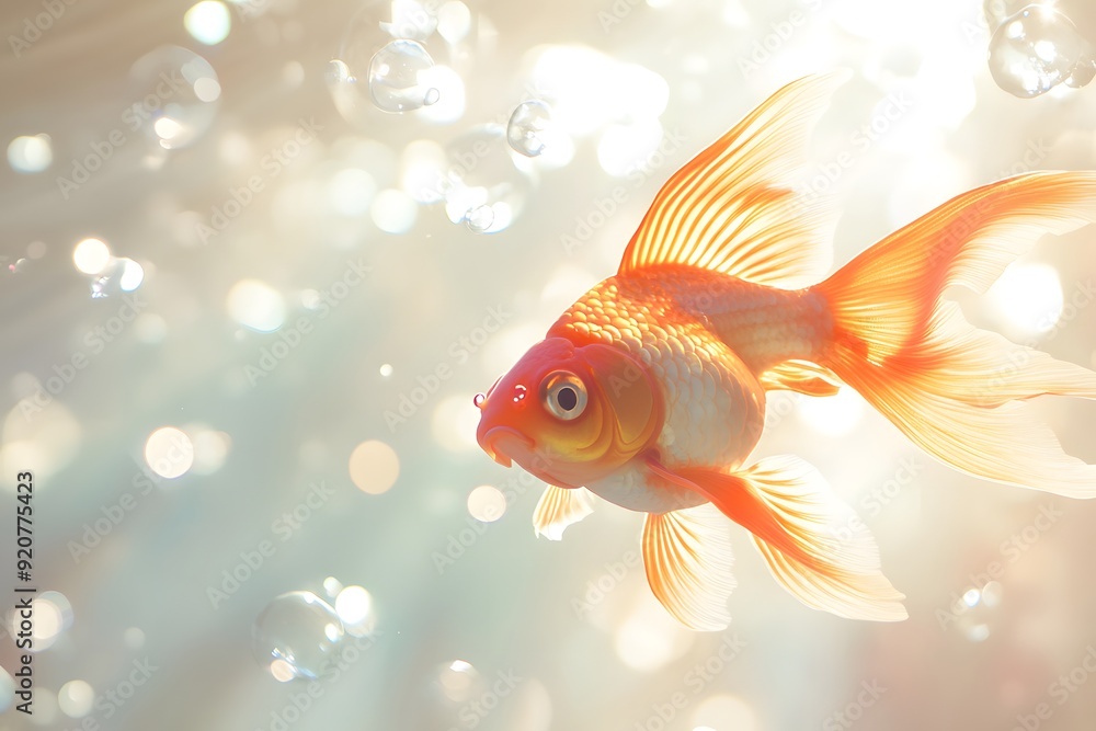 Goldfish Swimming in Sunlight with Bokeh. Goldfish Swimming in Sunlight with Bokeh.