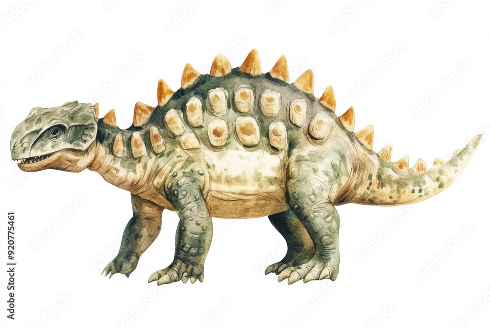 Fototapeta premium ankylosaurus dinosaur retro style vintage watercolor illustration isolated on white background