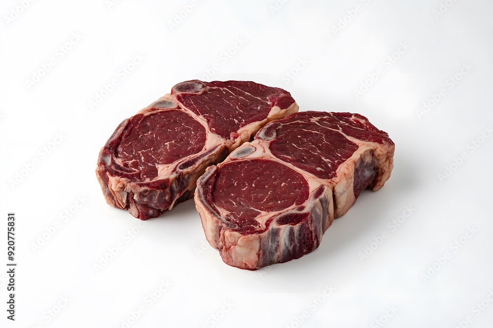 Obraz premium Two Raw Beef Steaks on White Background.