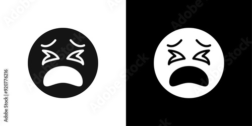Exhausted crying emoji icon logo set vector