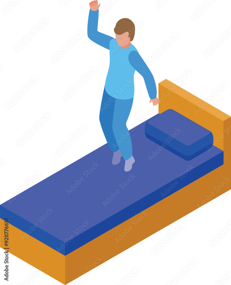 Young boy is joyfully jumping on his bed, expressing his happiness and excitement Young boy is joyfully jumping on his bed, expressing his happiness and excitement