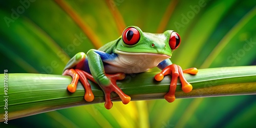 Colorful of a red-eyed tree frog on vacation, tree frog, red-eyed, vacation, travel, tropical, exotic, adventure, funny