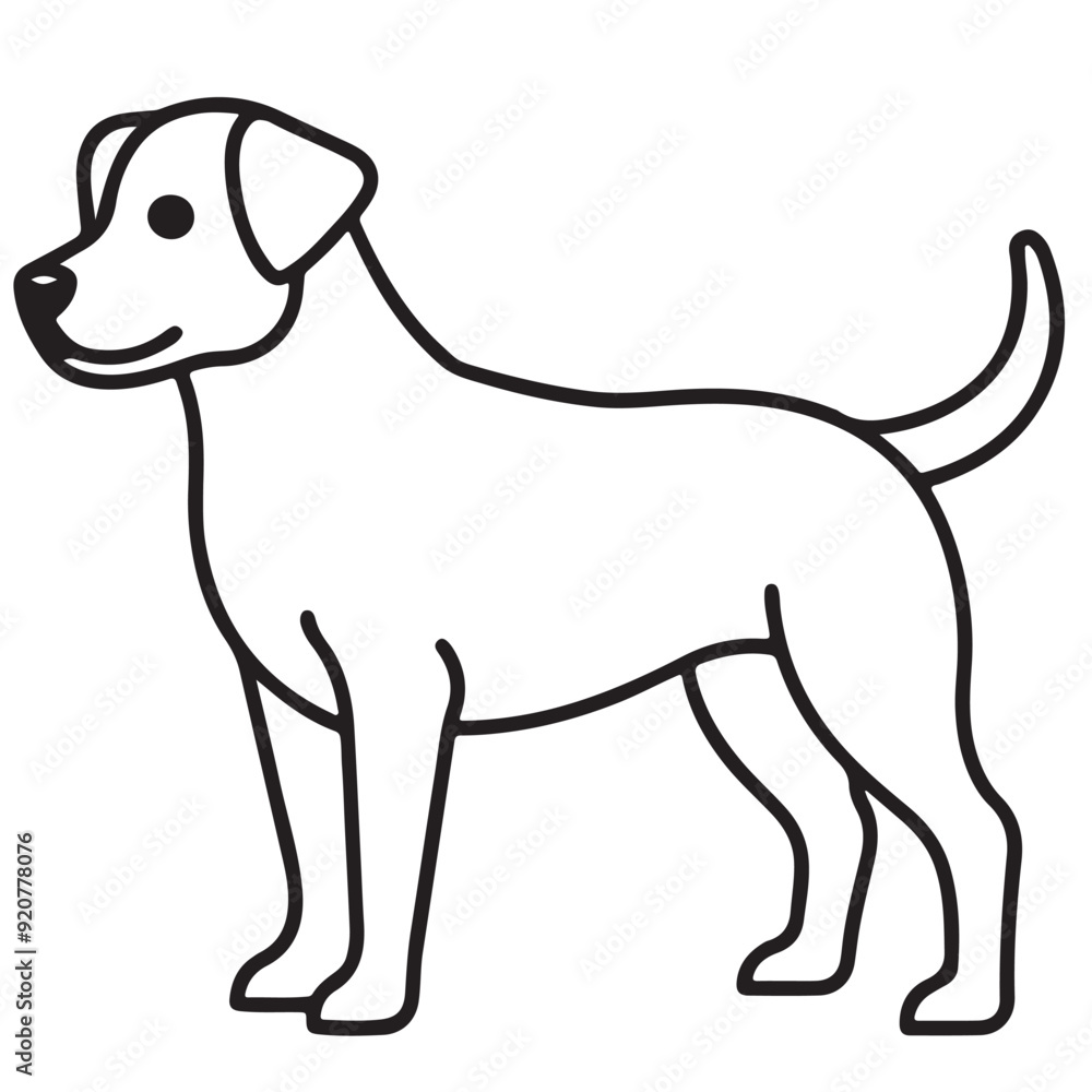 Obraz premium Vector black and white illustration of a sitting dog isolated on a white background.