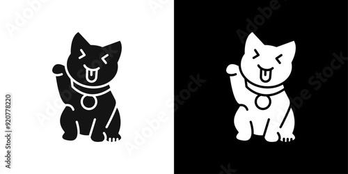 maneki neko doodle icon logo set vector