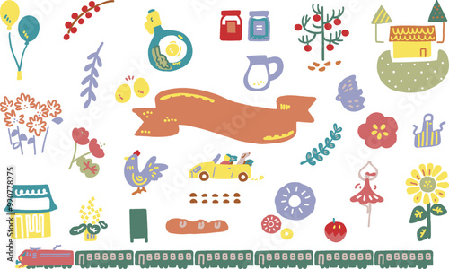 夏から秋へ移る季節のイメージ　アイコン　セットストックイラスト素材
