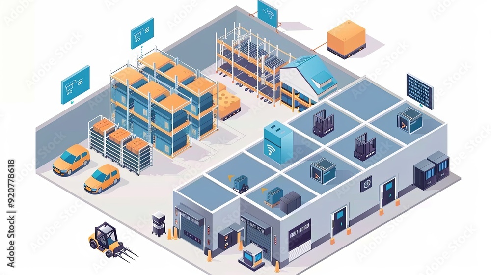 Efficient Isometric Smart Warehouse with IoT Devices and Automated Picking Systems for Precise Inventory Handling Efficient Isometric Smart Warehouse with IoT Devices and Automated Picking Systems for Precise Inventory Handling