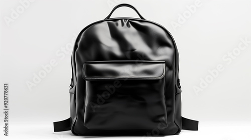 Backpack made of black leather material on a white background 