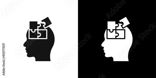 People head with puzzles icon logo set vector