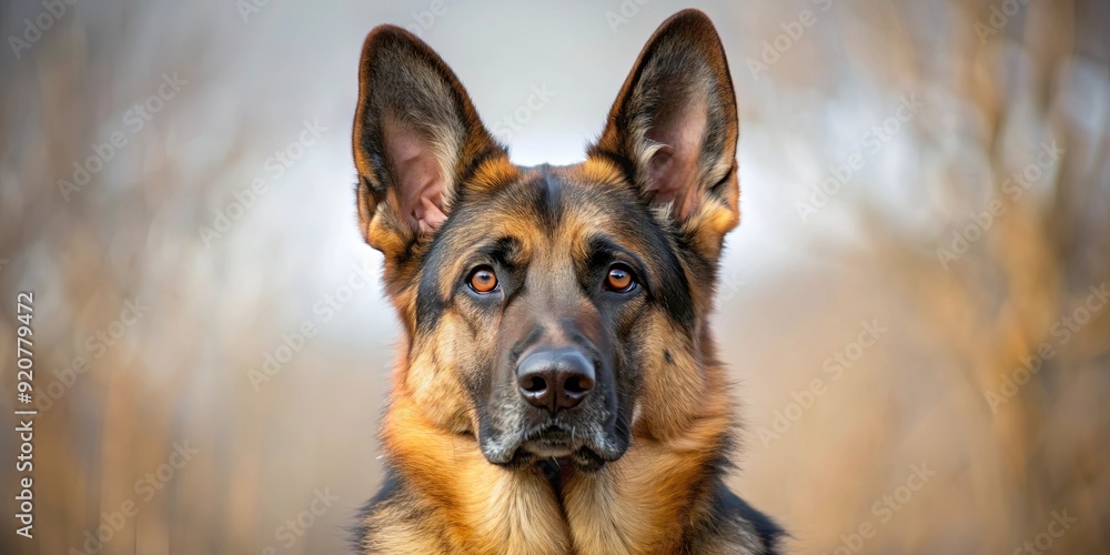 A detailed description of a German Shepherd dog with a sleek black and tan coat, alert expression A detailed description of a German Shepherd dog with a sleek black and tan coat, alert expression