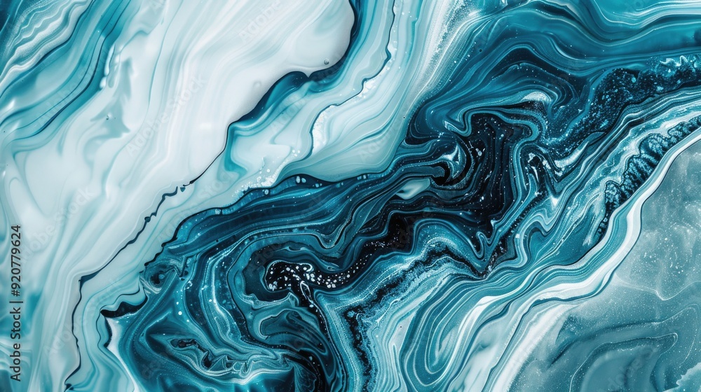 Obraz premium Watercolor marbled texture with deep blue and white ocean waves