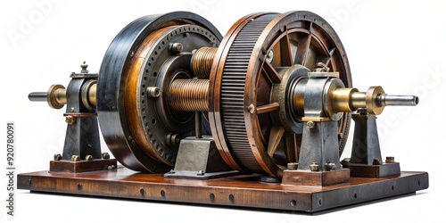 Naklejka Three-phase flywheel dynamo from 1910, flywheel, dynamo, generator, antique, technology