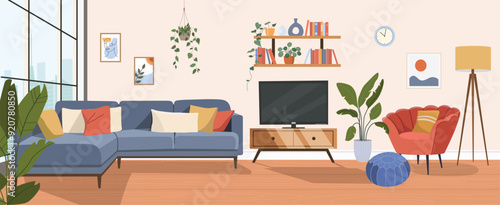 Living room interior. Vector flat  cartoon illustration