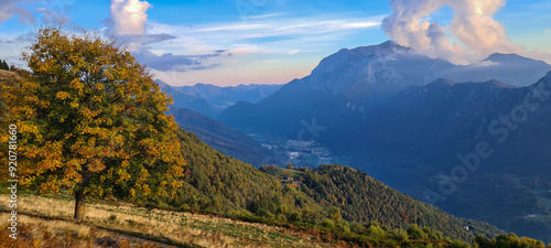 View to Italian autumn Alps in sunset time, October 11, 2022. photo