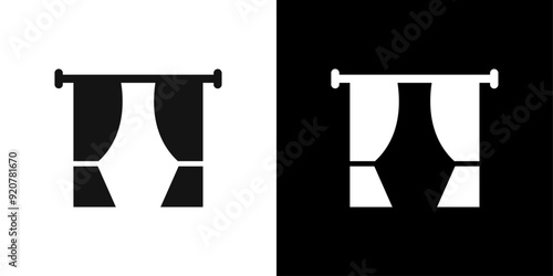 Window with curtains icon logo set vector