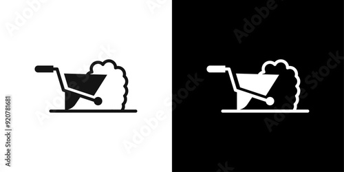 wheelbarrow unloading icon logo set vector