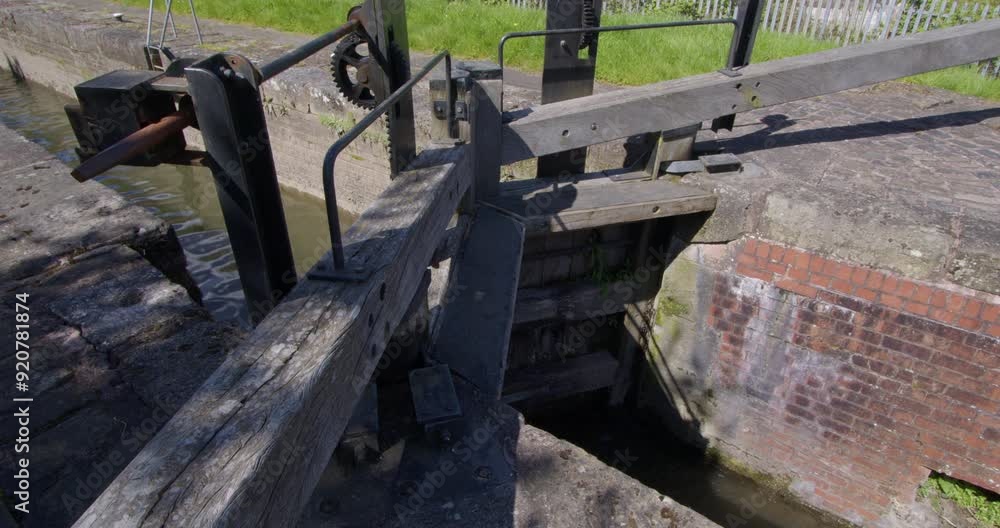 extra wide shot of the canal lock gate to Stret lock on the Chesterfield Canal extra wide shot of the canal lock gate to Stret lock on the Chesterfield Canal