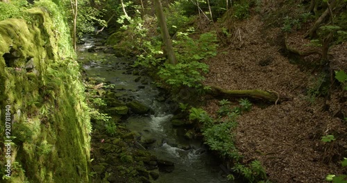 Wide shot of Bentley brook at the end of the Lumsdale waterfalls, Matlock photo