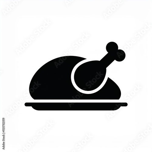 roasted turkey chicken black icon isolated on white