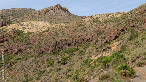 Beautiful landscape of brown and green Cabo de Gata-Níjar Natural Park, December 8, 2022.