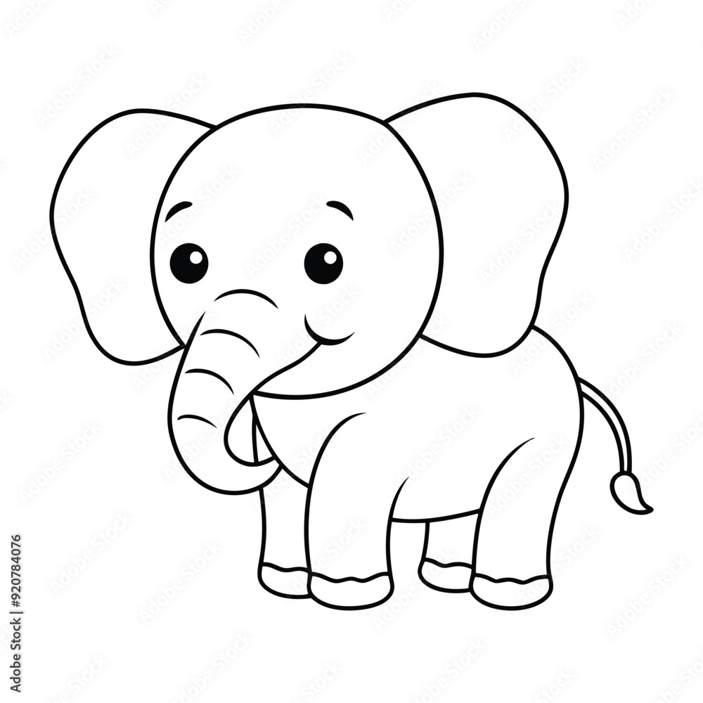 Fototapeta premium Elephant Outline Design, Elephant Clipart, Cute Baby Elephant illustration in black and white 