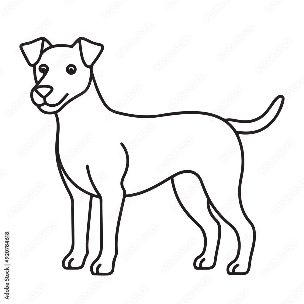 Fototapeta premium Black outline illustration of a dog's profile facing left on a white background.