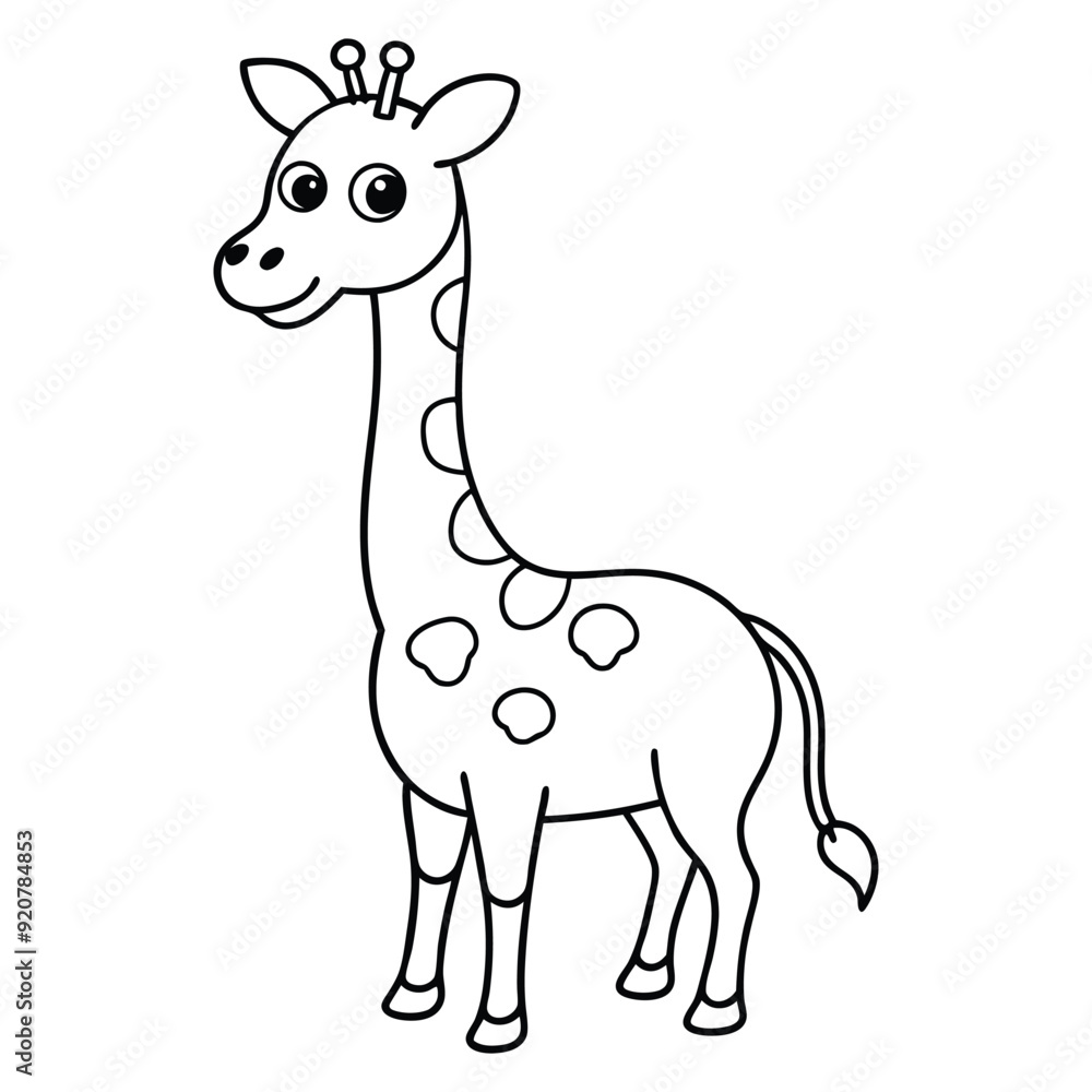 Fototapeta premium Giraffe Outline Design, Giraffe Clipart, Cute Baby Giraffe illustration in black and white