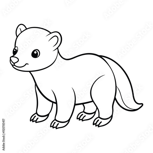 Honey badger Outline Design, Honey badger Clipart, Cute Baby Honey badger illustration in black and white