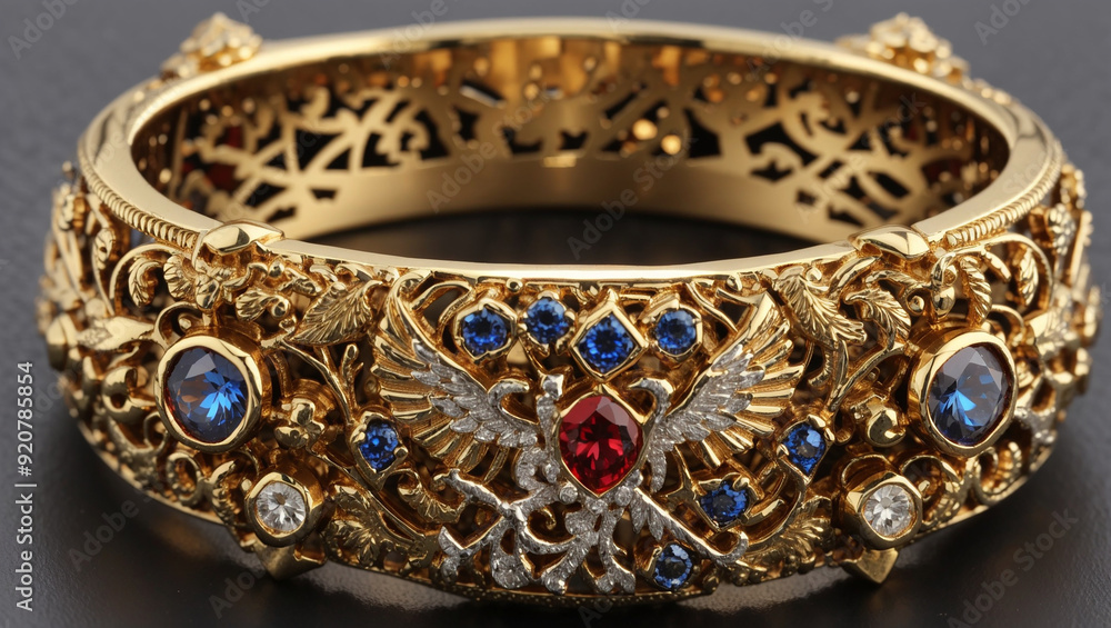 This is a gold ring with intricate carvings and a blue gem. The carvings appear to depict animals and plants.
This is a gold ring with intricate carvings and a blue gem. The carvings appear to depict animals and plants.
