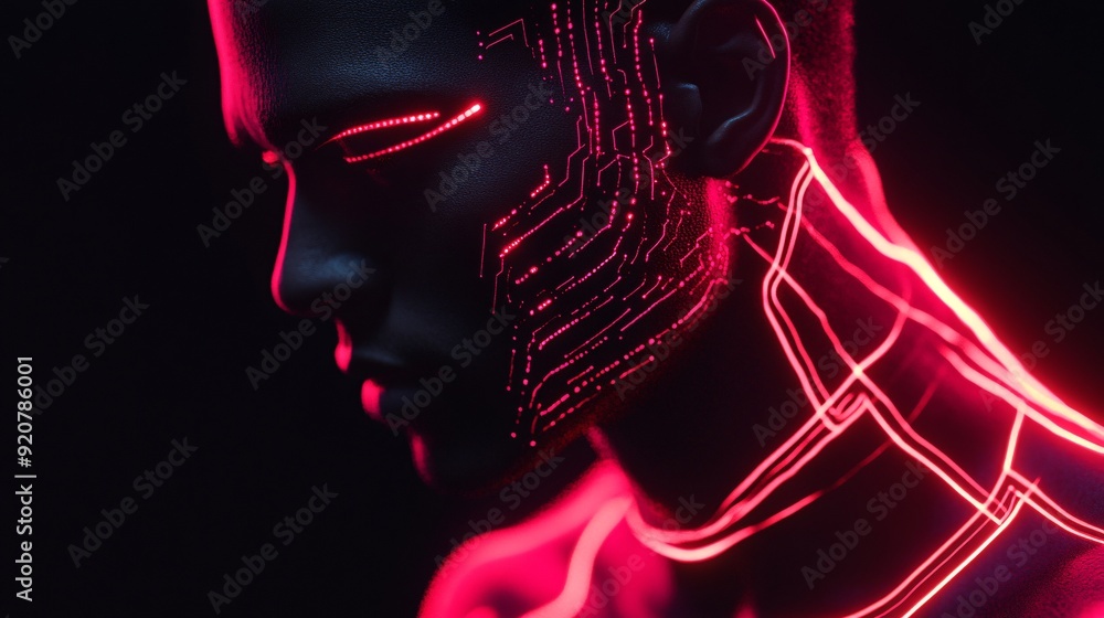 A visually compelling image of a human-robot hybrid, where half of the body retains organic human features while the other half is transformed into a sleek, tech-enhanced robotic structure. The A visually compelling image of a human-robot hybrid, where half of the body retains organic human features while the other half is transformed into a sleek, tech-enhanced robotic structure. The
