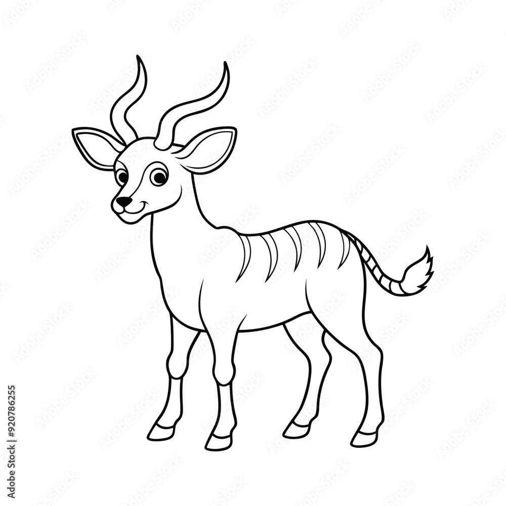 Obraz premium Kudu Outline Design, Kudu Clipart, Cute Baby Kudu illustration in black and white