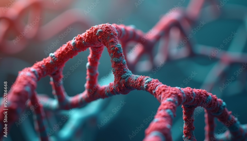 A closeup of a vibrant twisted DNA strand A closeup of a vibrant twisted DNA strand