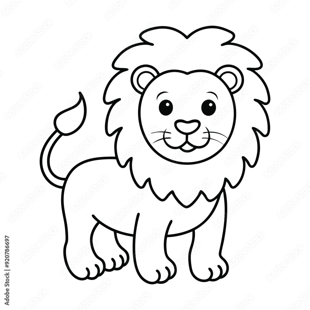 Lion Outline Design, Lion Clipart, Cute Baby Lion illustration in black and white Lion Outline Design, Lion Clipart, Cute Baby Lion illustration in black and white