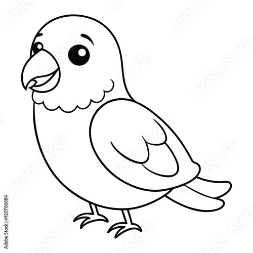 Lovebird Outline Design, Lovebird Clipart, Cute Baby Lovebird illustration in black and white