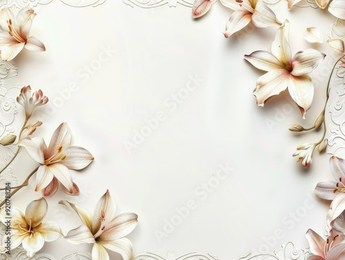 Classic Wedding Invitation with Floral Border and Elegant Design on White Background