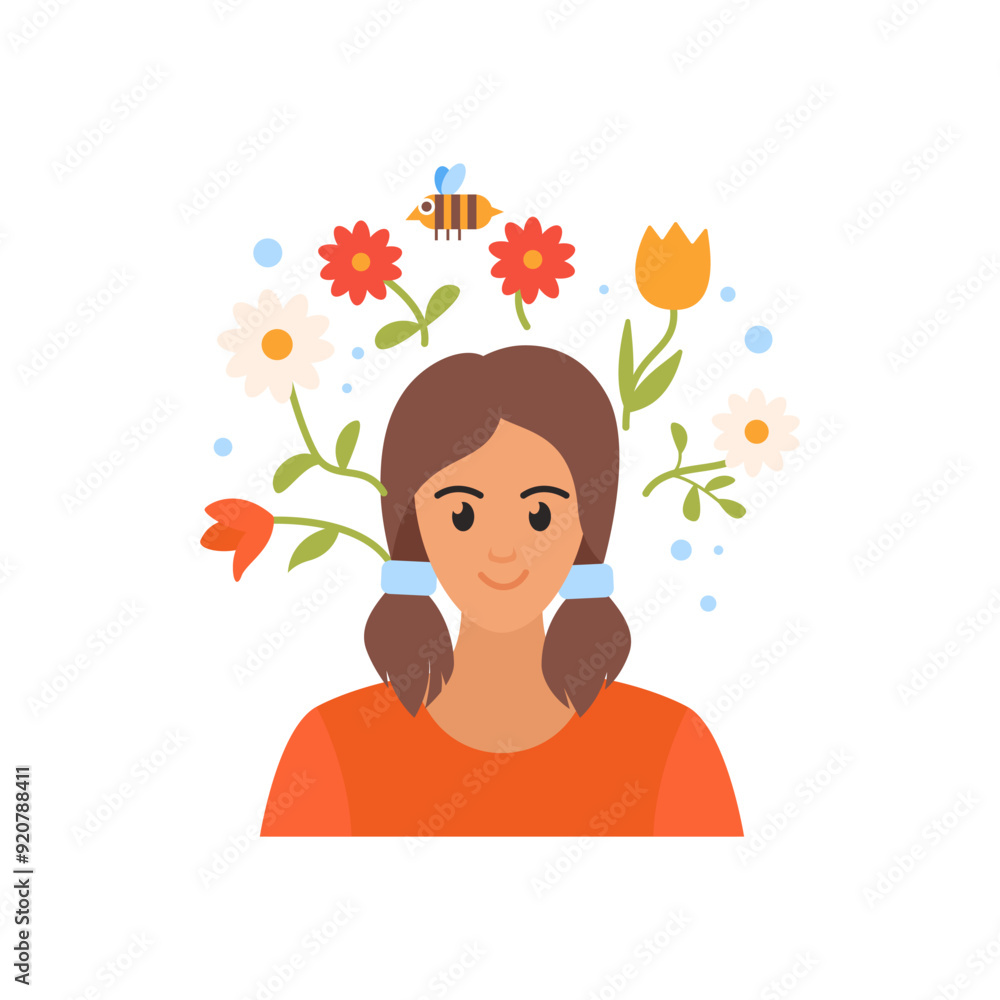 An illustration of a person with positive thoughts, symbolized by water waves. An illustration of a person with positive thoughts, symbolized by water waves.